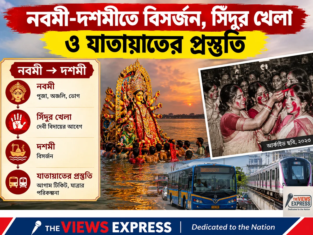 নবমী-দশমীর সময়সূচি: বিসর্জন, সিঁদুর খেলা ও মেট্রো পরিষেবা আগেই জানুন