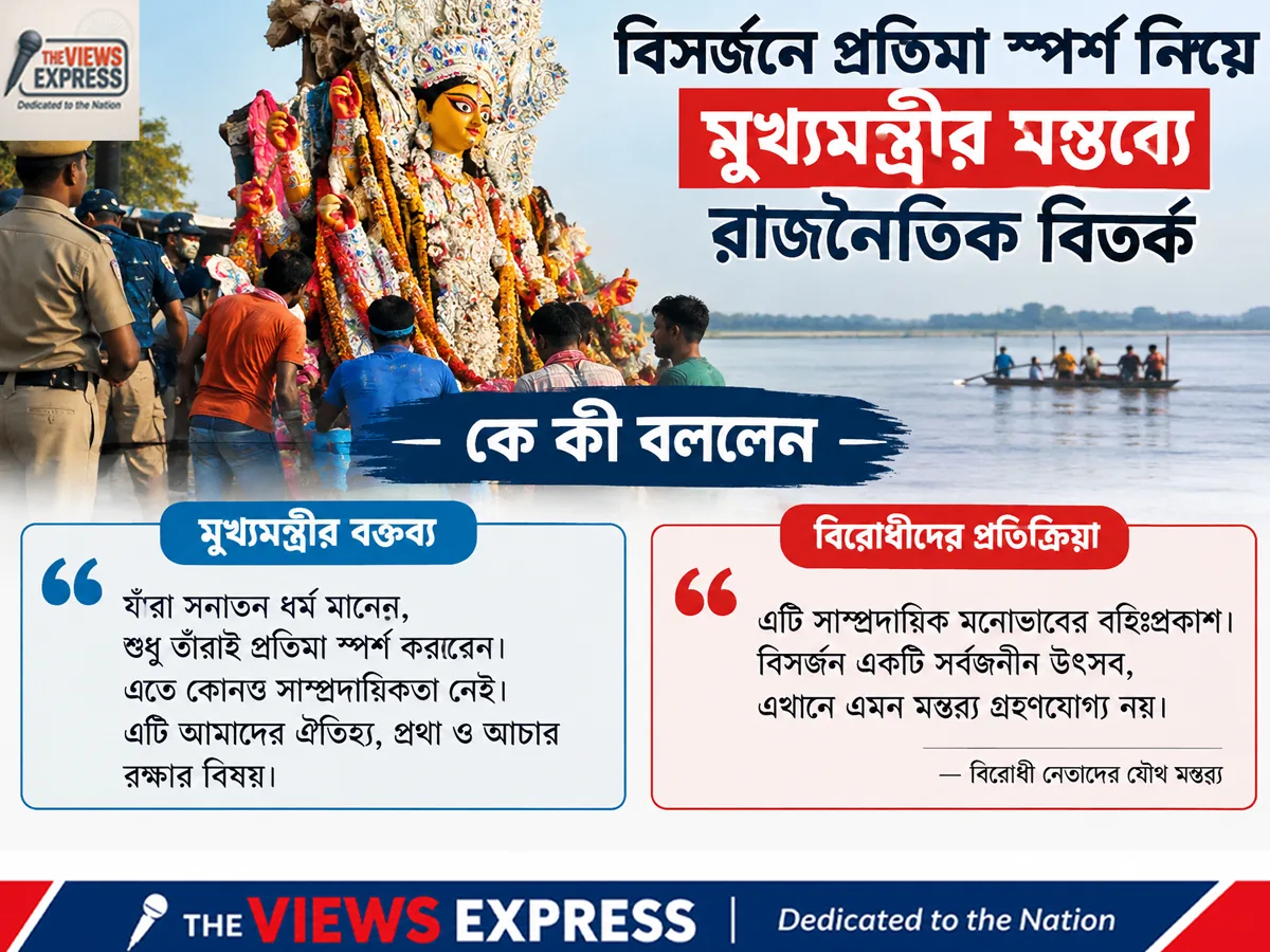 বিসর্জনে প্রতিমা ছোঁবেন শুধু সনাতনীরা, মুখ্যমন্ত্রীর মন্তব্যে রাজনৈতিক বিতর্ক, সরব বিরোধীরা