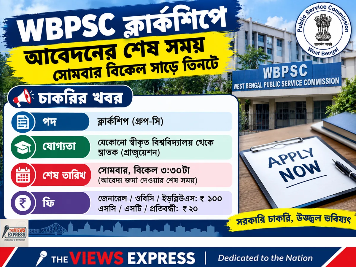 মাধ্যমিক পাশেই সরকারি চাকরির সুযোগ, সোমবার বন্ধ WBPSC ক্লার্কশিপের আবেদন, জেনে নিন নিয়ম