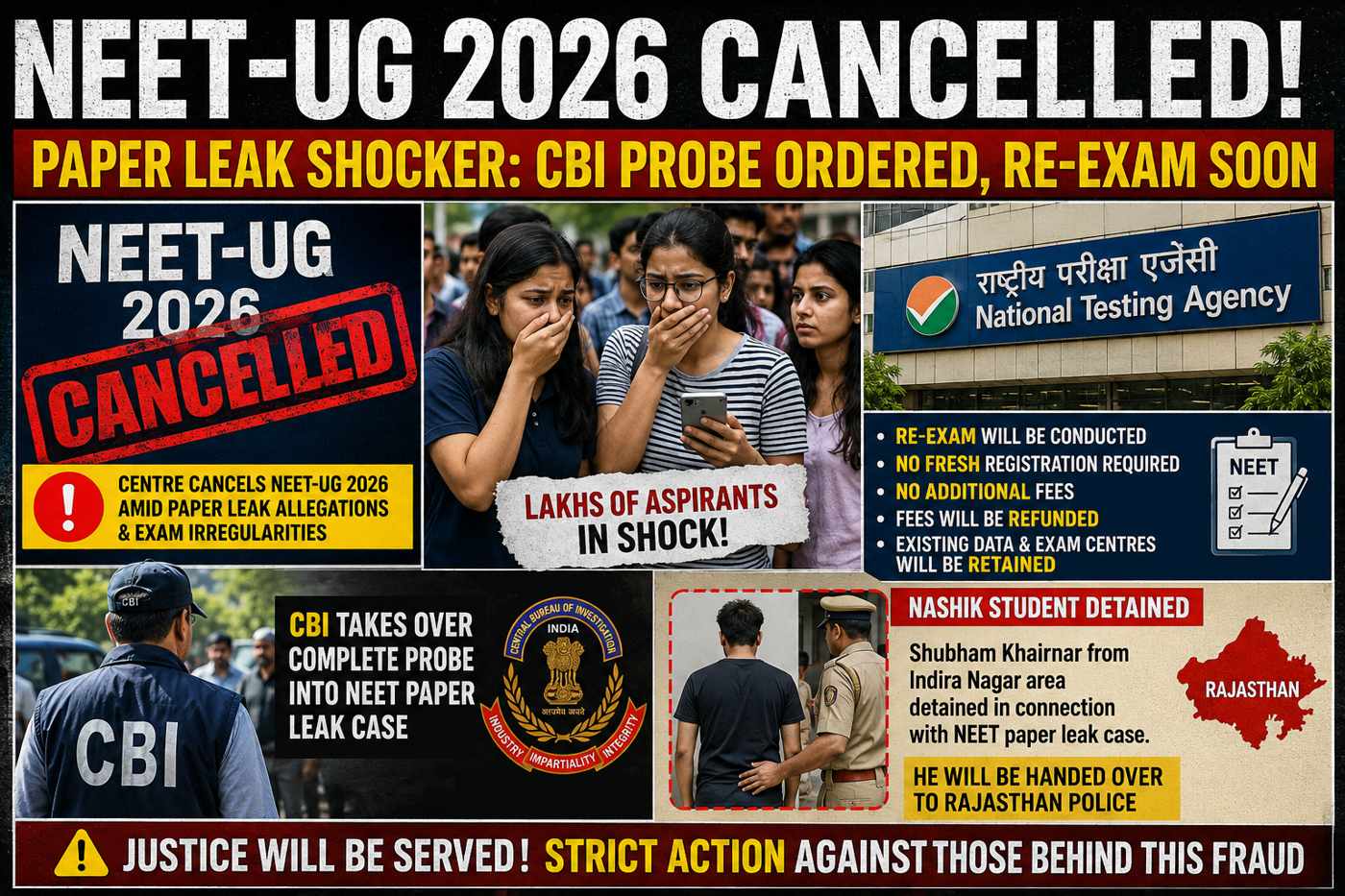 NEET-UG 2026 रद्द: पेपर लीक के आरोपों से देशभर में हड़कंप, CBI करेगी जांच